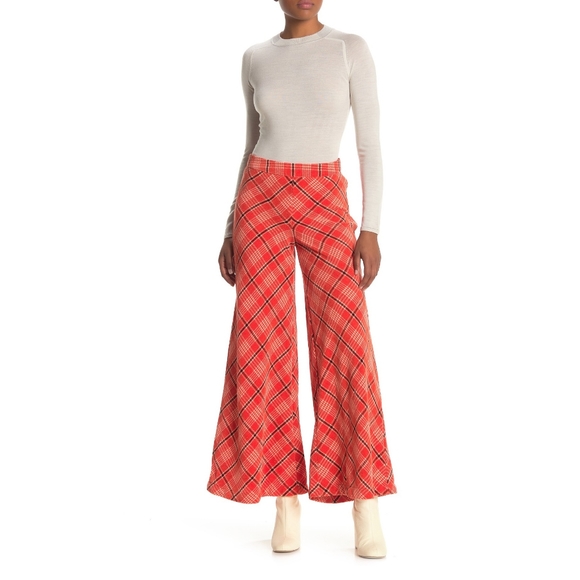 Free People Wonderland Wide Leg Plaid Pants Large - Picture 6 of 7